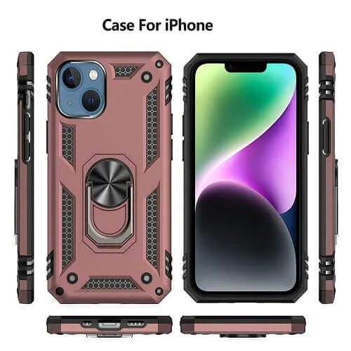 Apple iPhone 14 Magnetic Ring Rugged Shockproof Case Heavy Duty Protective Back Cover (Rose Gold)