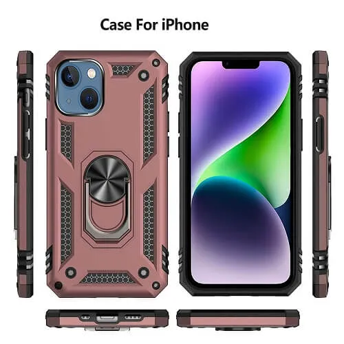 Apple iPhone 14 Plus Magnetic Ring Rugged Shockproof Case Heavy Duty Protective Back Cover (Rose Gold)