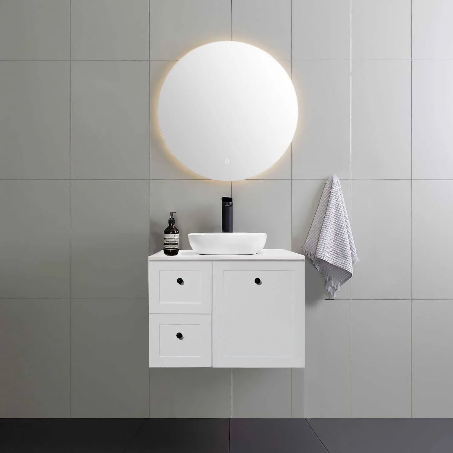 AUSTIN 750mm Wall Hung Bathroom Vanity (Left Hand)   Bliss Stone Top