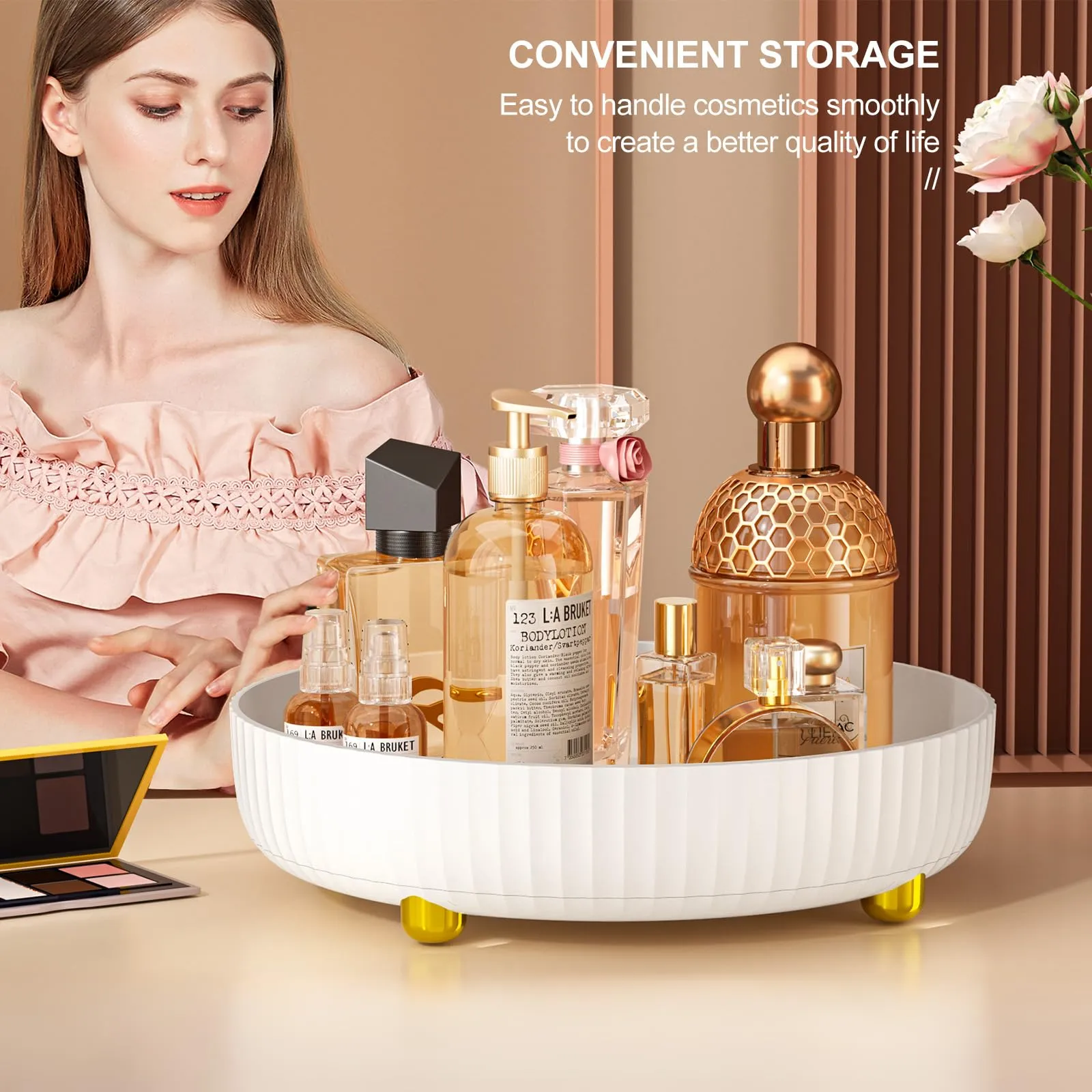 Bathroom Organizers and Storage - 360° Rotating Storage Tray, Lazy Susan Organizer, Cosmetics and Perfume Organizer, Desktop Storage Tray for Cosmetics and Skincare Products, White