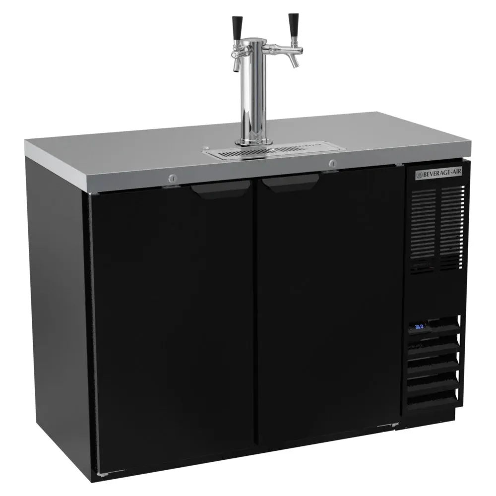 Beverage-Air DD48HC-1-B-ALT Double Tap Kegerator Beer Dispenser with Left Side Compressor - Black, 2 (1/2) Keg Capacity