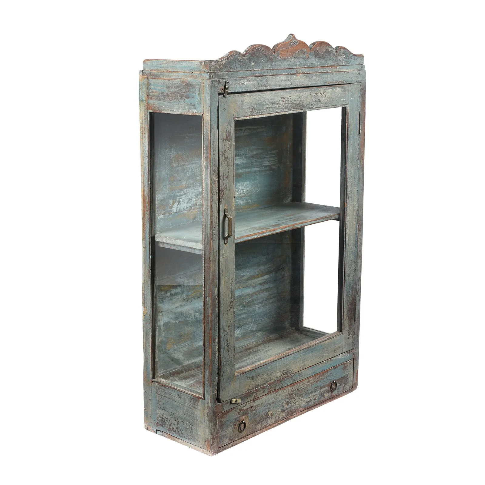 Blue Painted Glazed Large Wall Cabinet - Ca 1920