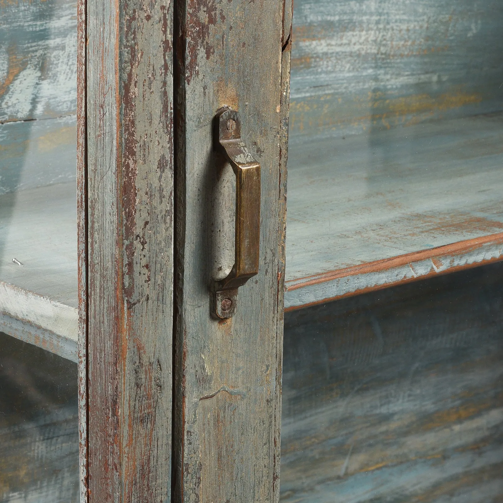 Blue Painted Glazed Large Wall Cabinet - Ca 1920
