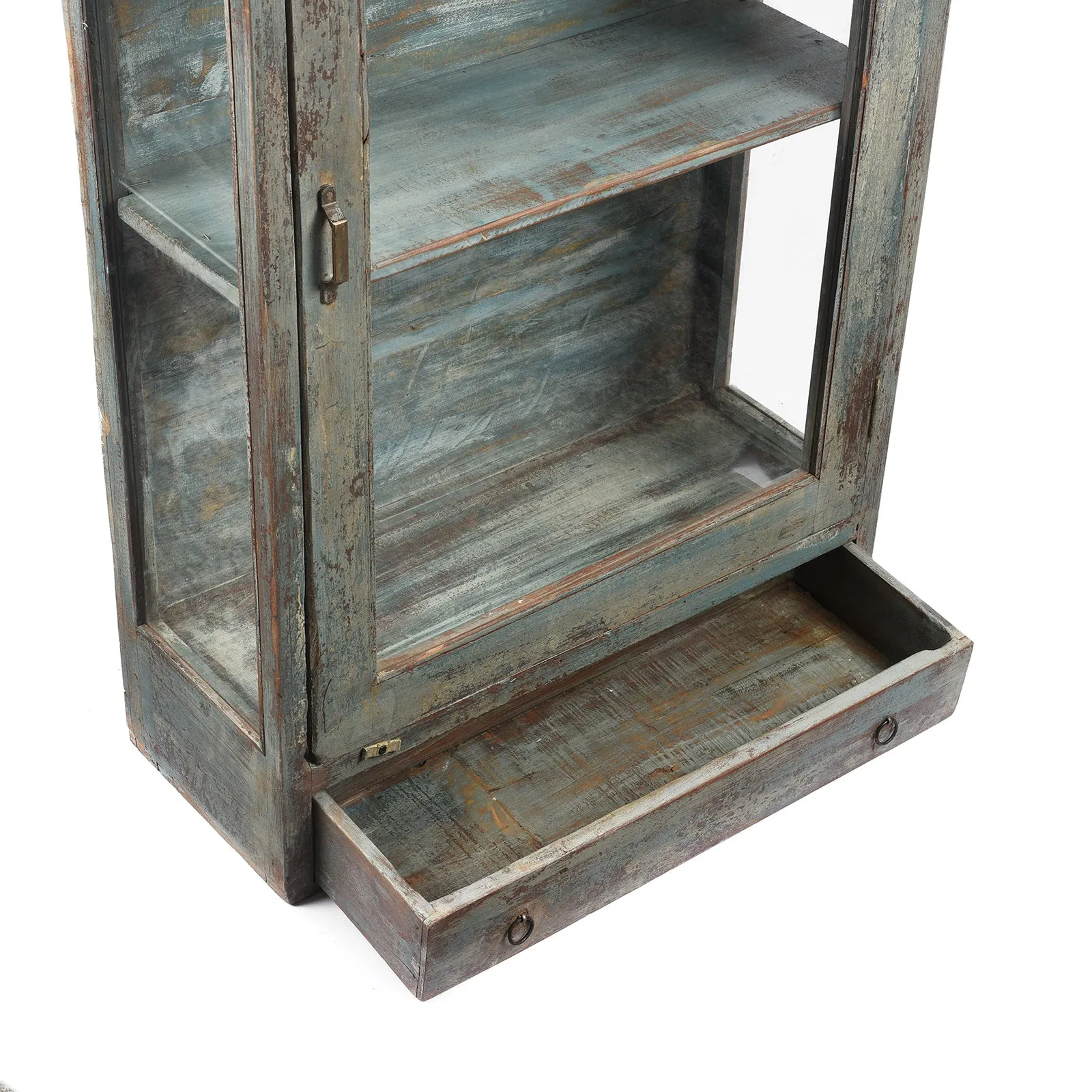 Blue Painted Glazed Large Wall Cabinet - Ca 1920