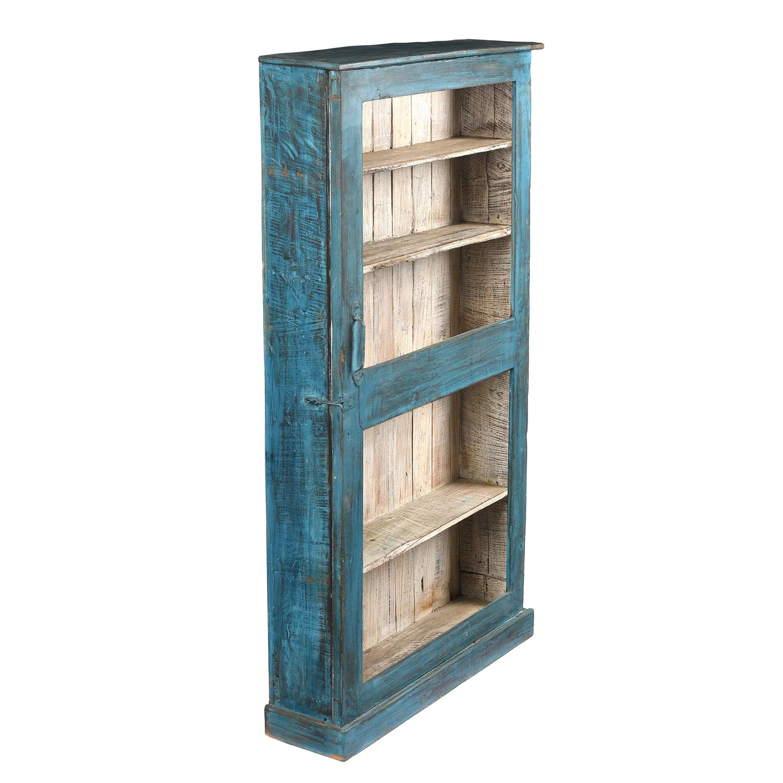 Blue Painted Glazed Tall Wall Cabinet - Ca 1920