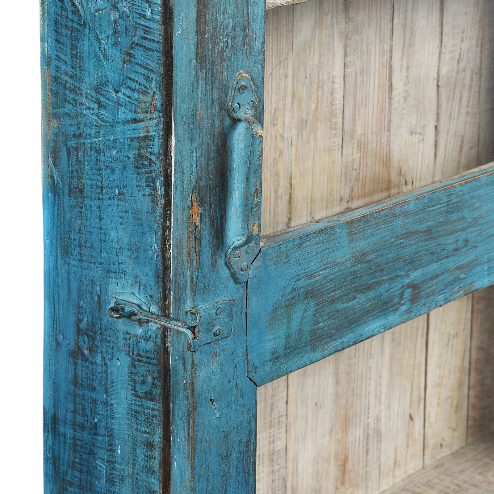 Blue Painted Glazed Tall Wall Cabinet - Ca 1920