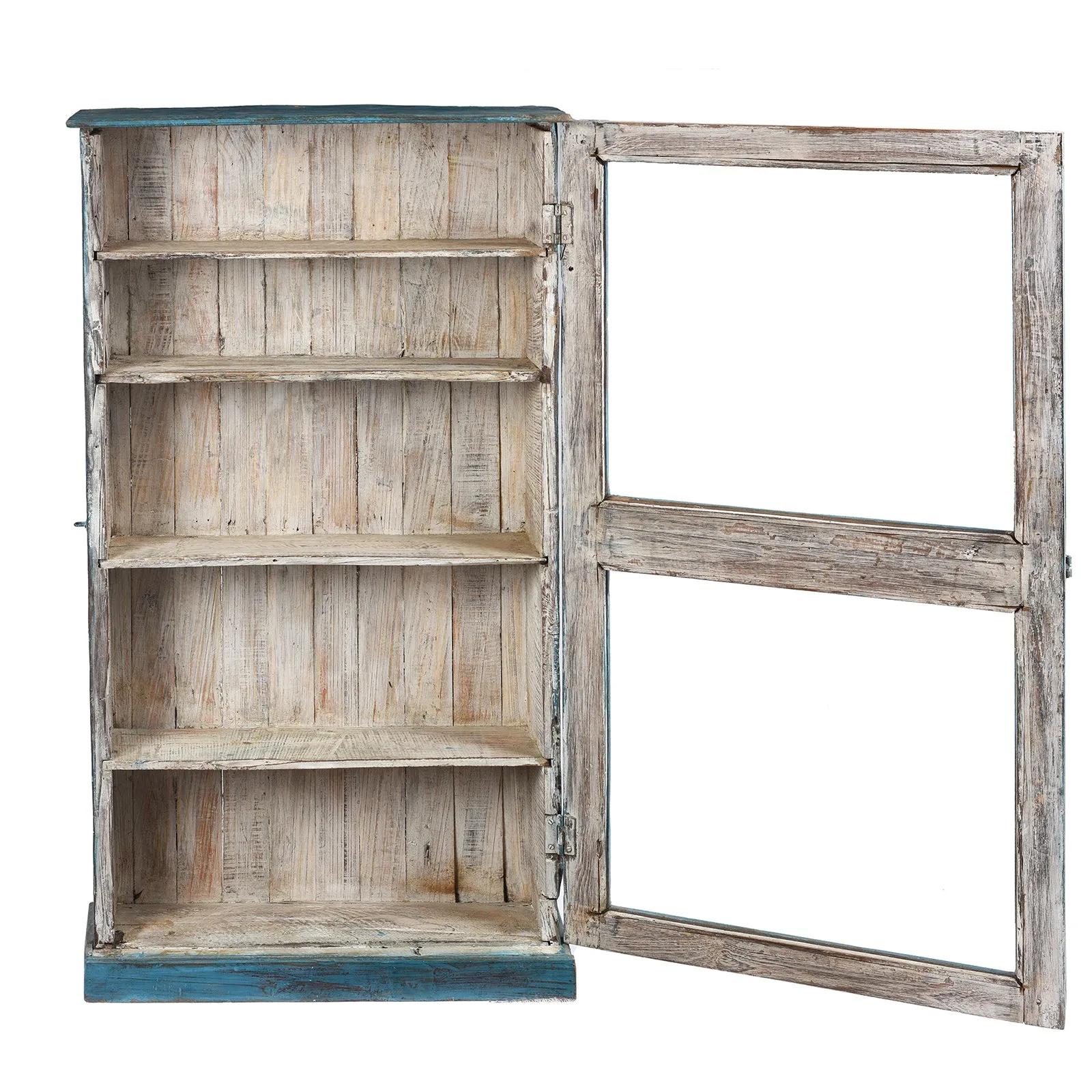 Blue Painted Glazed Tall Wall Cabinet - Ca 1920