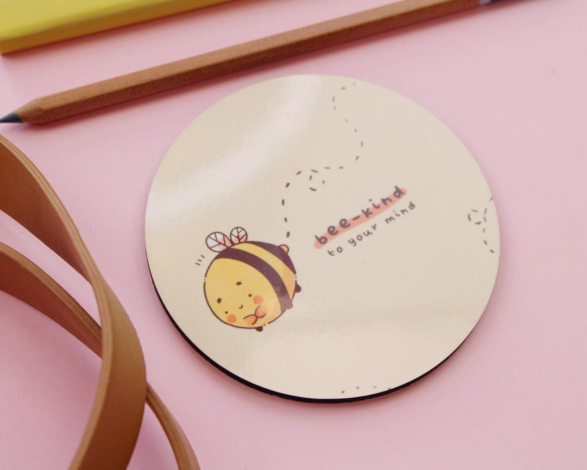 Bumblebutt Bee Coaster | Bee Kind to Your Mind Quote | Kawaii Positive Table Mat & Cute Bee Decor