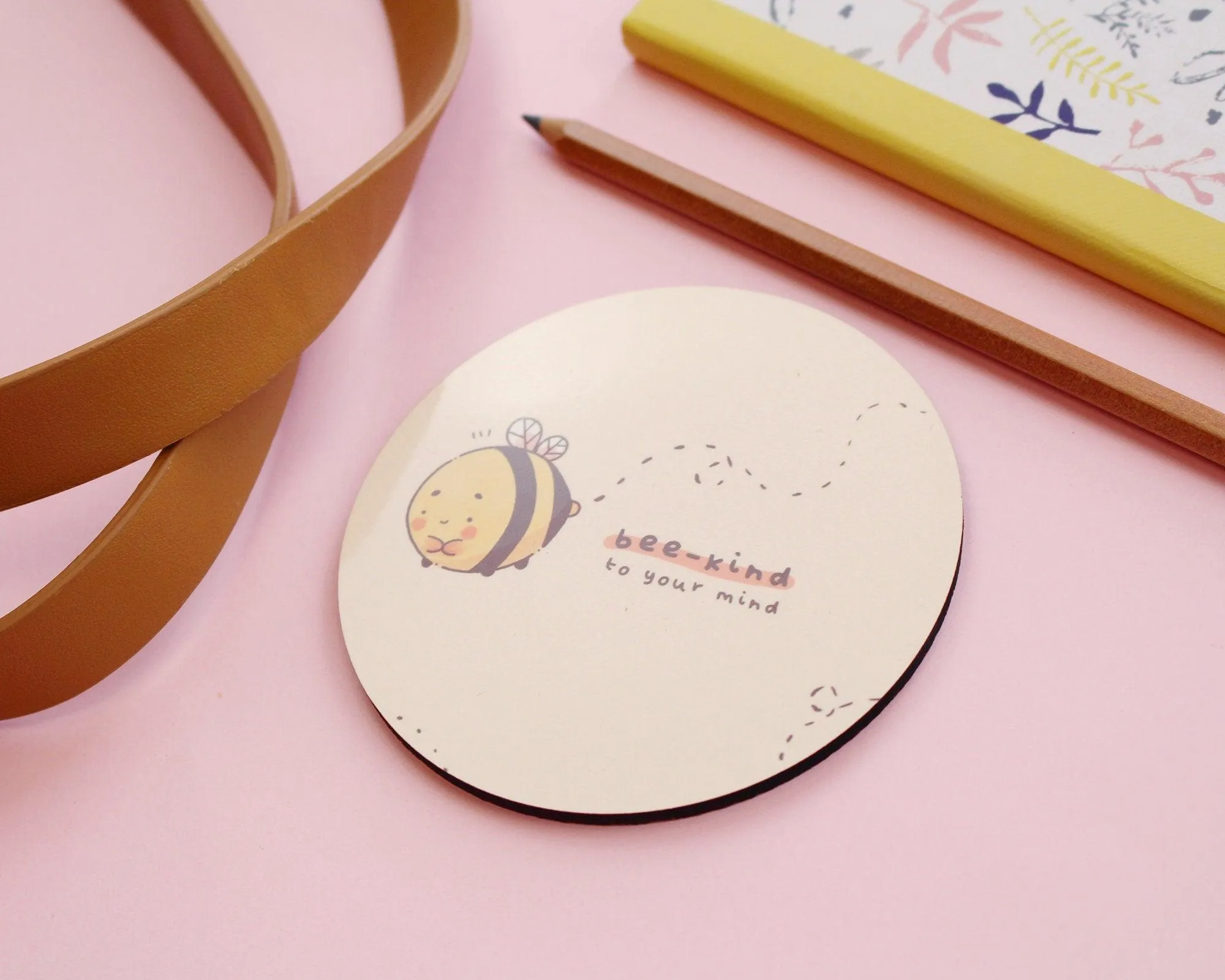 Bumblebutt Bee Coaster | Bee Kind to Your Mind Quote | Kawaii Positive Table Mat & Cute Bee Decor