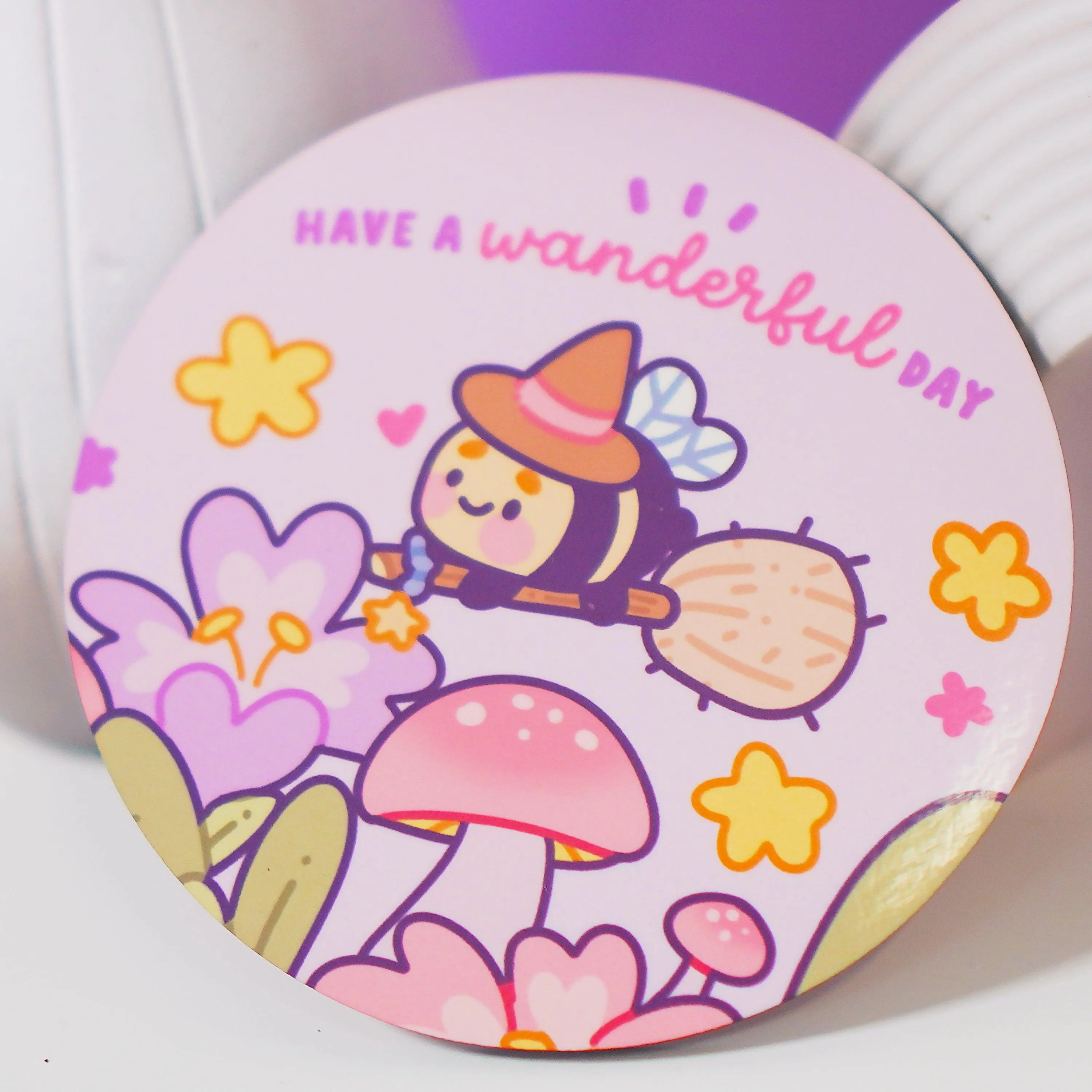Bumblebutt Magical Pastel Witch Coaster | Wanderful Day Design | Cute & Whimsical Decor
