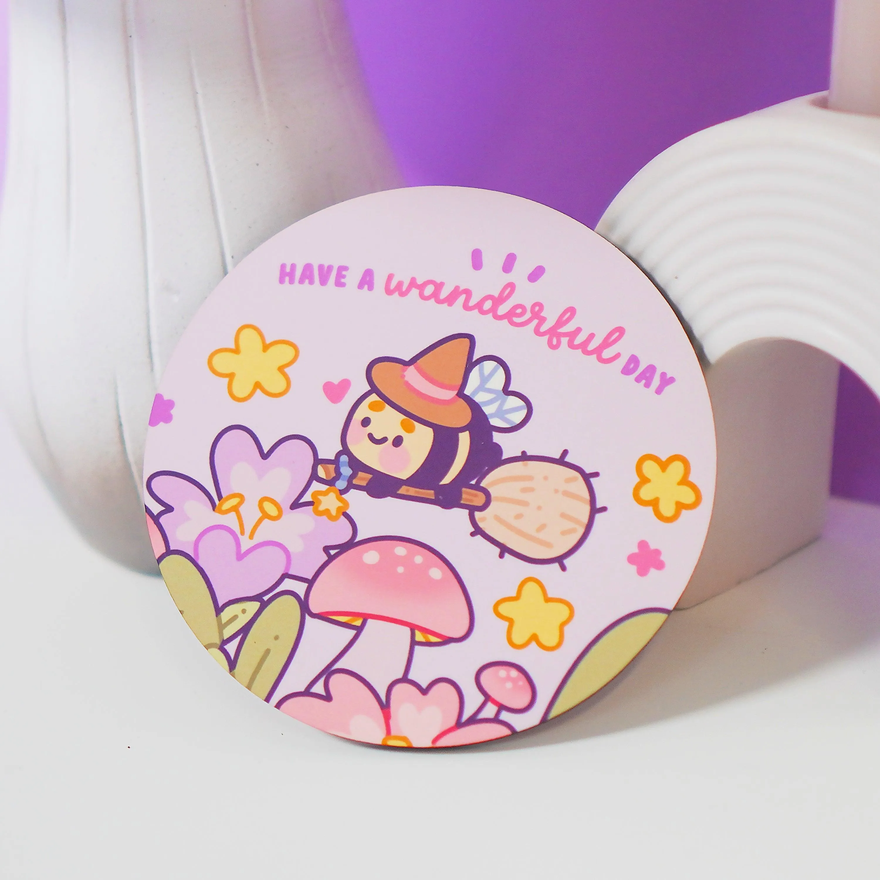 Bumblebutt Magical Pastel Witch Coaster | Wanderful Day Design | Cute & Whimsical Decor