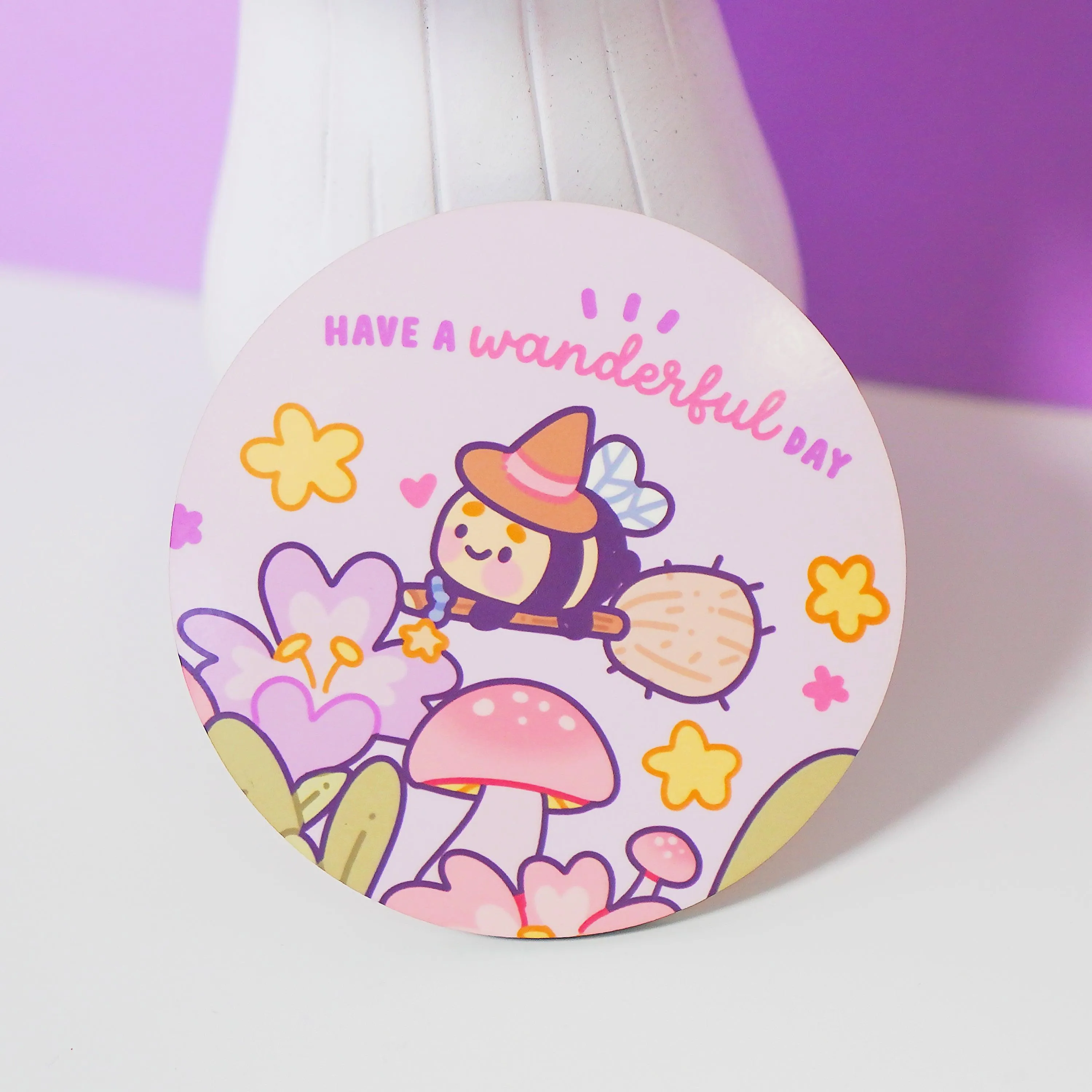 Bumblebutt Magical Pastel Witch Coaster | Wanderful Day Design | Cute & Whimsical Decor