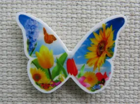 Butterfly with a Sunflower and Tulip Scene Needle Minder, Cover Minder, Magnet
