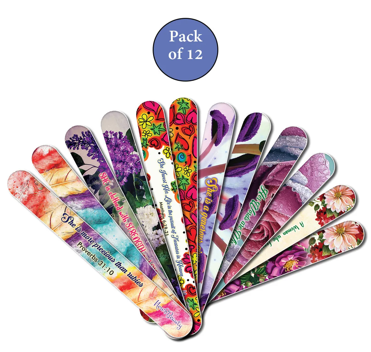 Christian Emery Board - Virtuous Woman (12-Pack) - Nail Spa Party Favors Supplies - Best Stocking Stuffers Gift for Girls Women Kids Mom Girlfriend - Manicure Pedicure