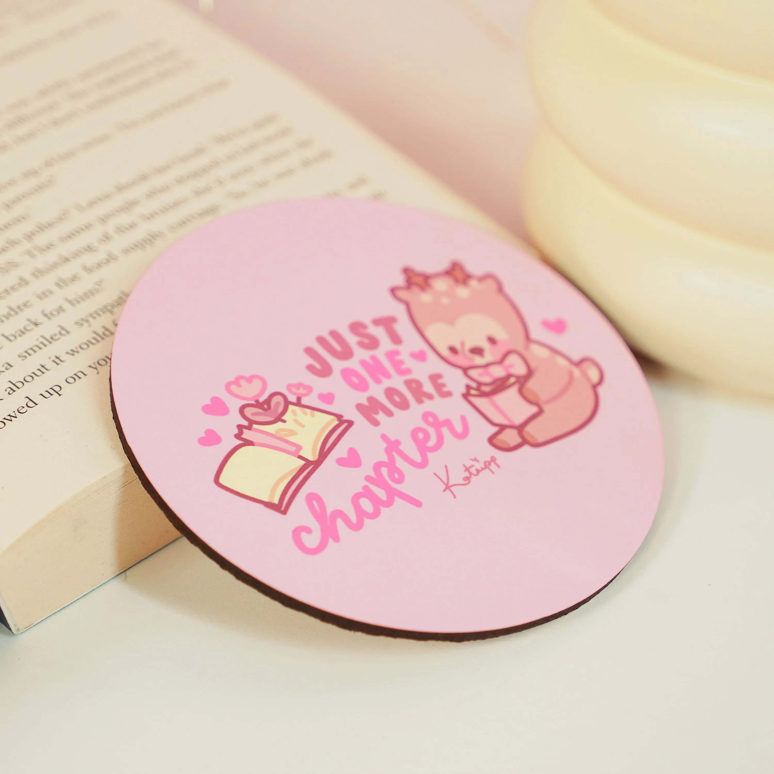 Cinnamon One More Chapter Coaster | Kawaii Bookish Desk Accessory for Book Lovers & Cozy Reading Nooks