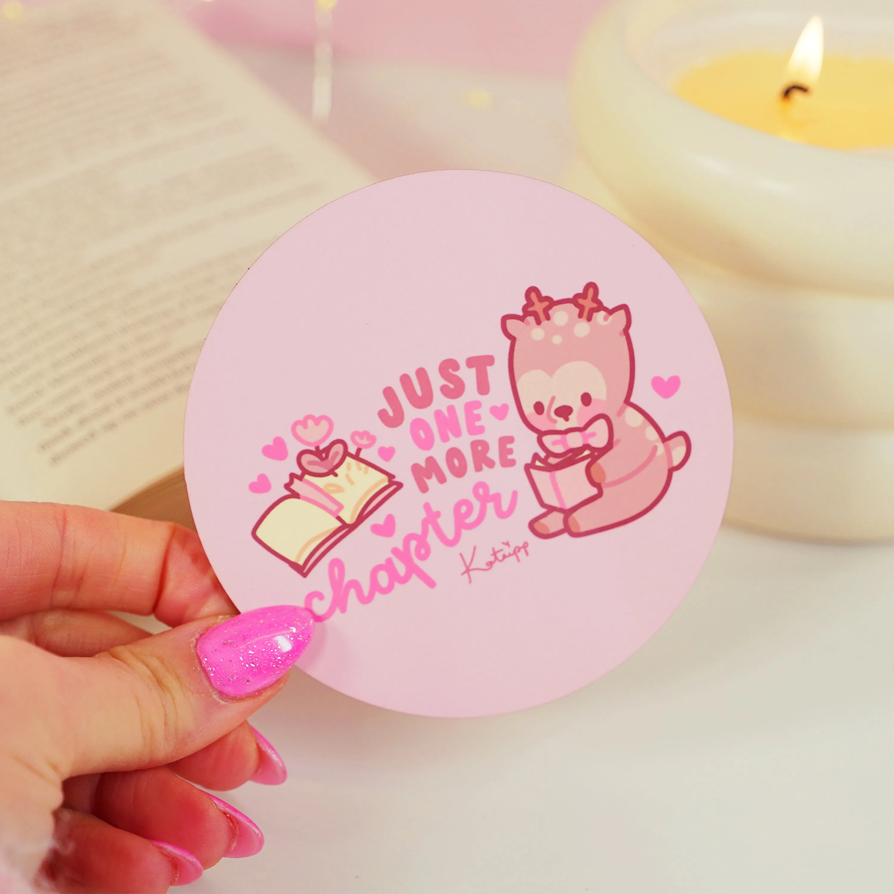 Cinnamon One More Chapter Coaster | Kawaii Bookish Desk Accessory for Book Lovers & Cozy Reading Nooks