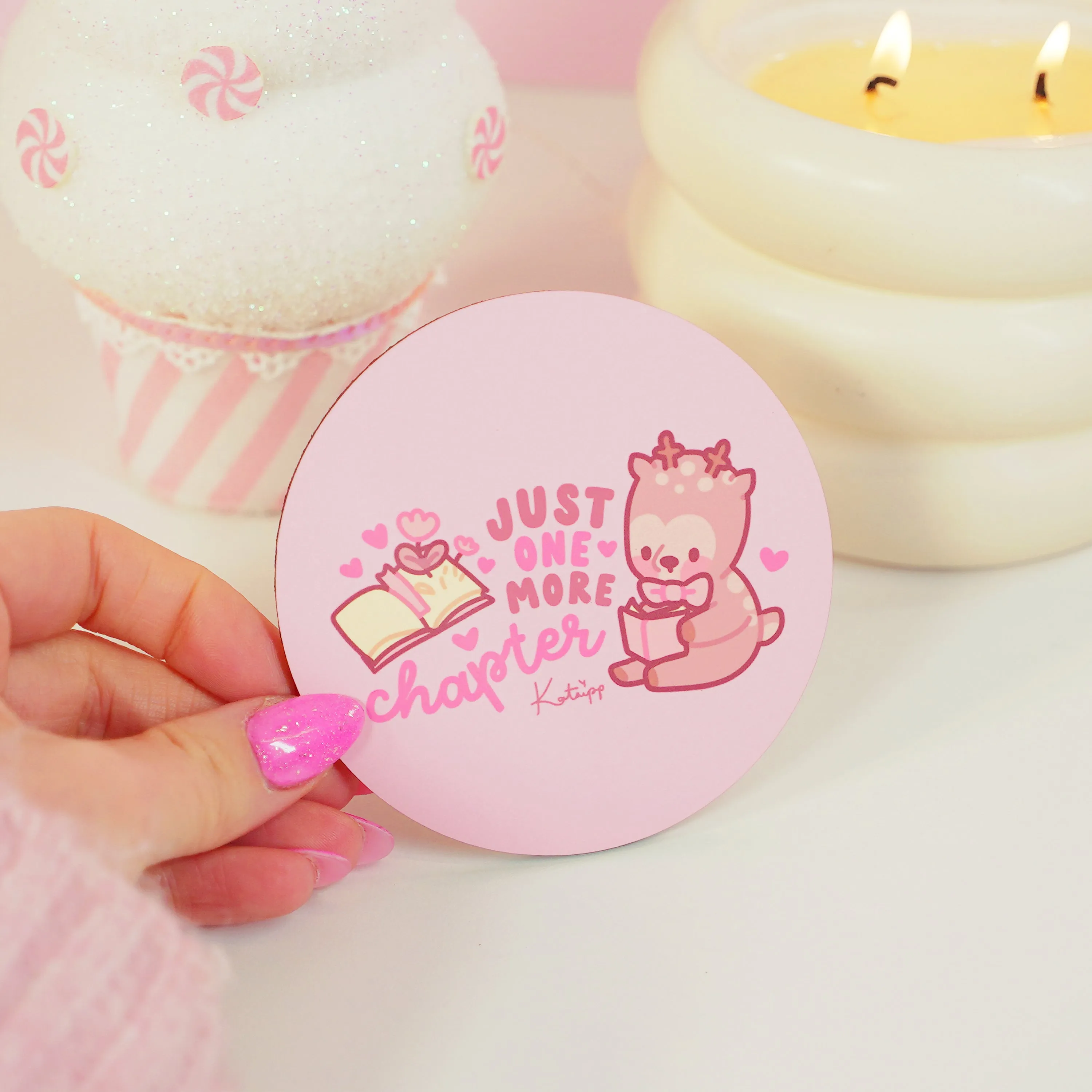 Cinnamon One More Chapter Coaster | Kawaii Bookish Desk Accessory for Book Lovers & Cozy Reading Nooks