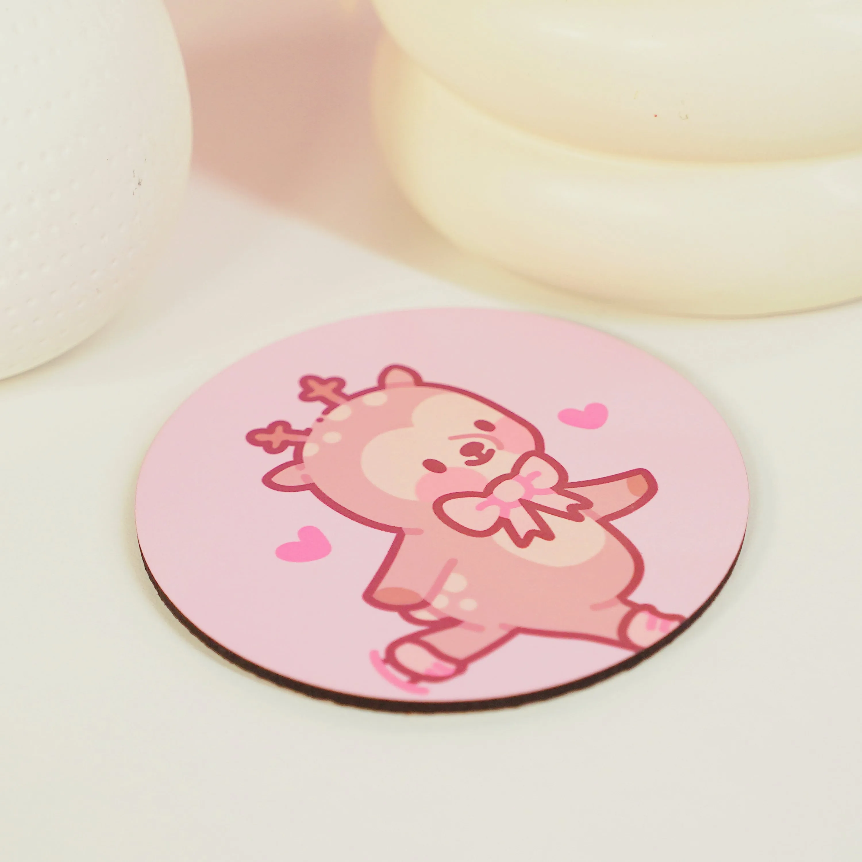 Cinnamon the Chubby Reindeer Ice Skating Coaster | Kawaii Pink Coquette Christmas Decor | Festive Drinkware Accessory