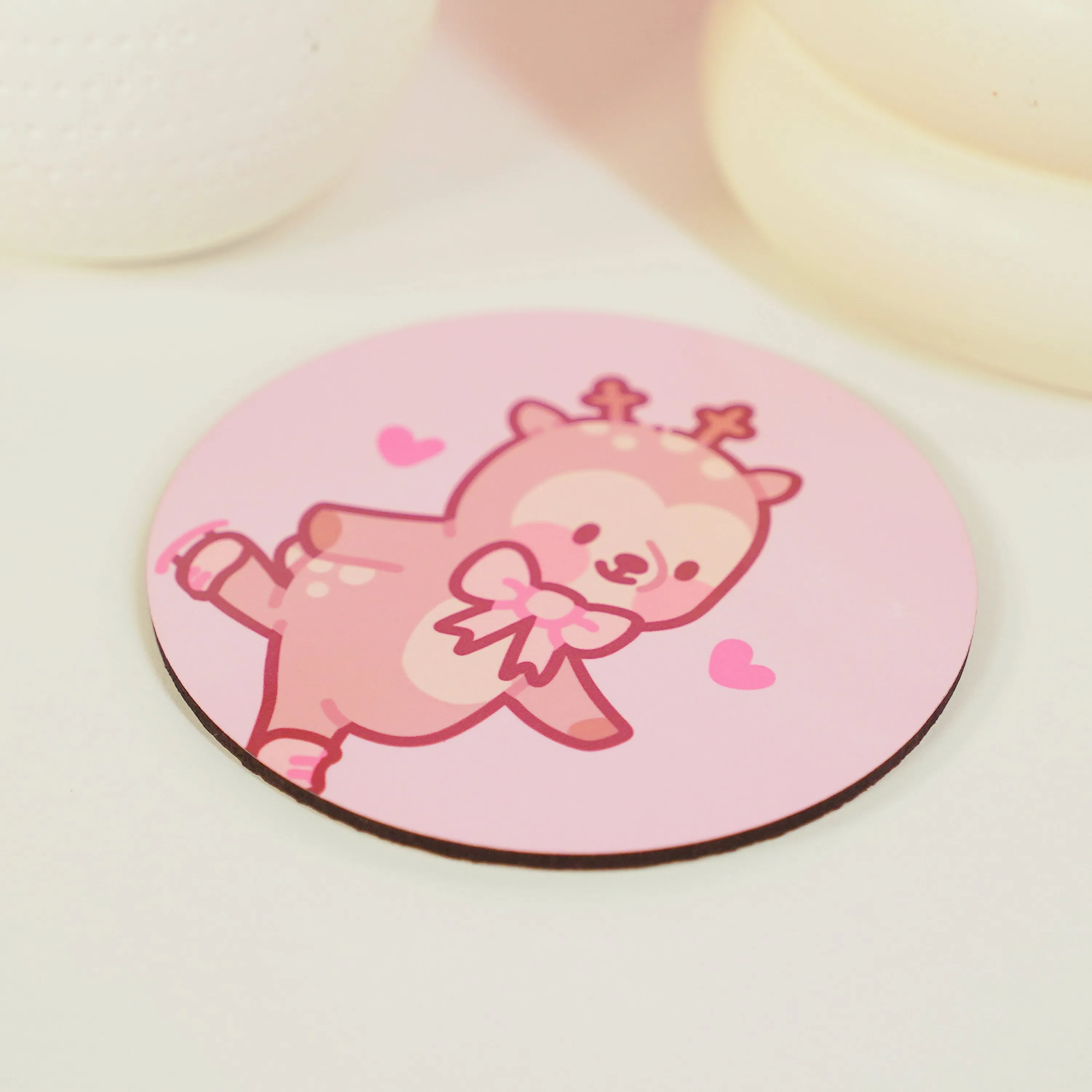 Cinnamon the Chubby Reindeer Ice Skating Coaster | Kawaii Pink Coquette Christmas Decor | Festive Drinkware Accessory