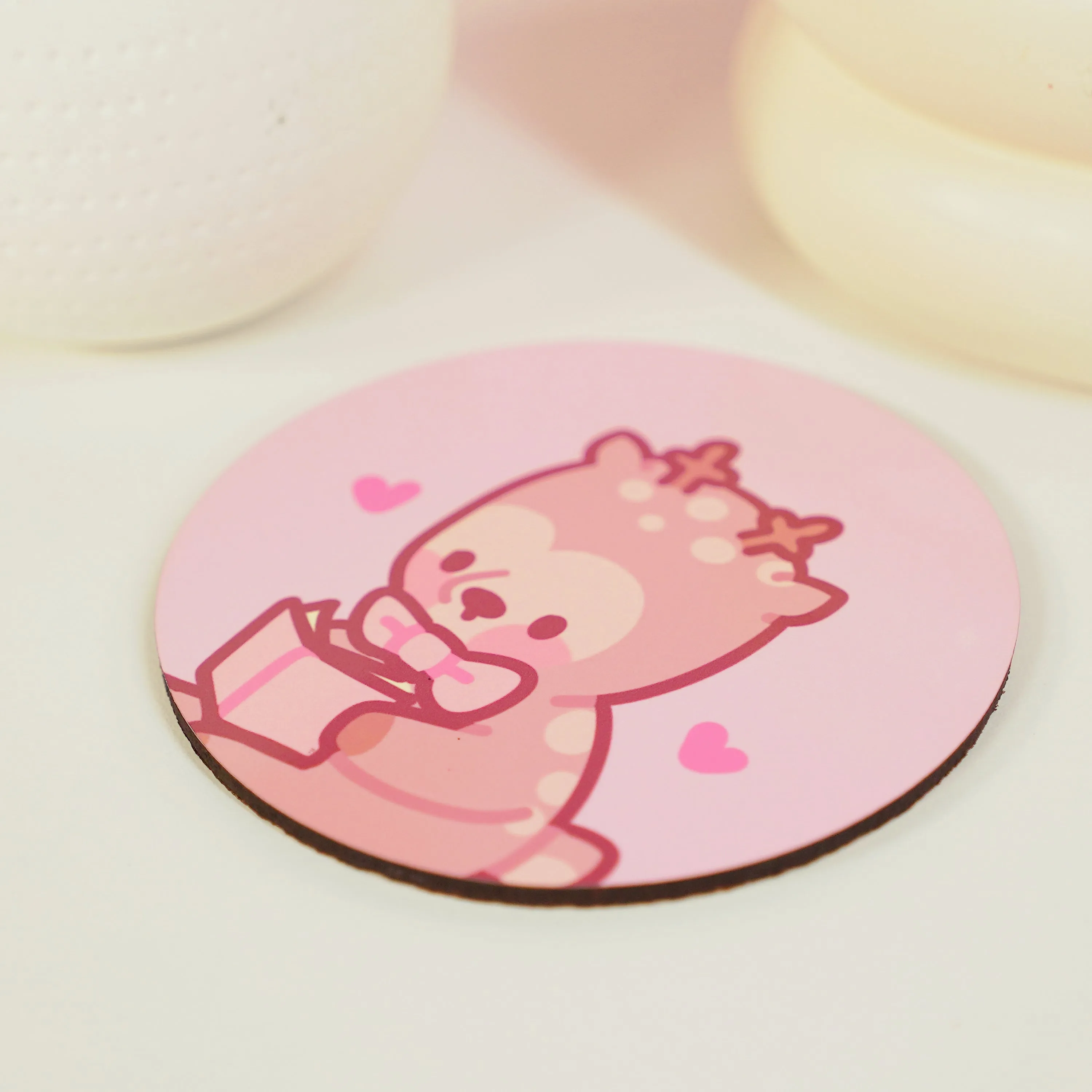 Cinnamon the Chubby Reindeer Reading Coaster | Book-Themed Kawaii Desk Decor | Pink Coquette Christmas Accessory