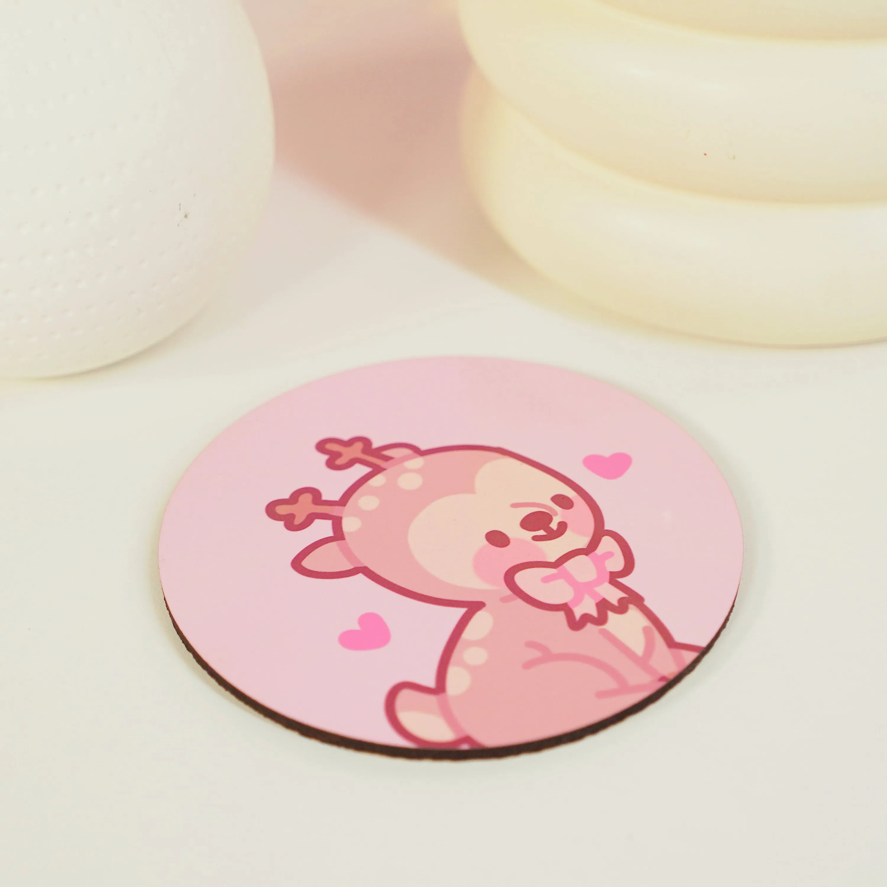 Cinnamon the Chubby Reindeer Sitting Pose Coaster | Kawaii Pink Coquette Desk Decor | Cute Christmas Drinkware Accessory