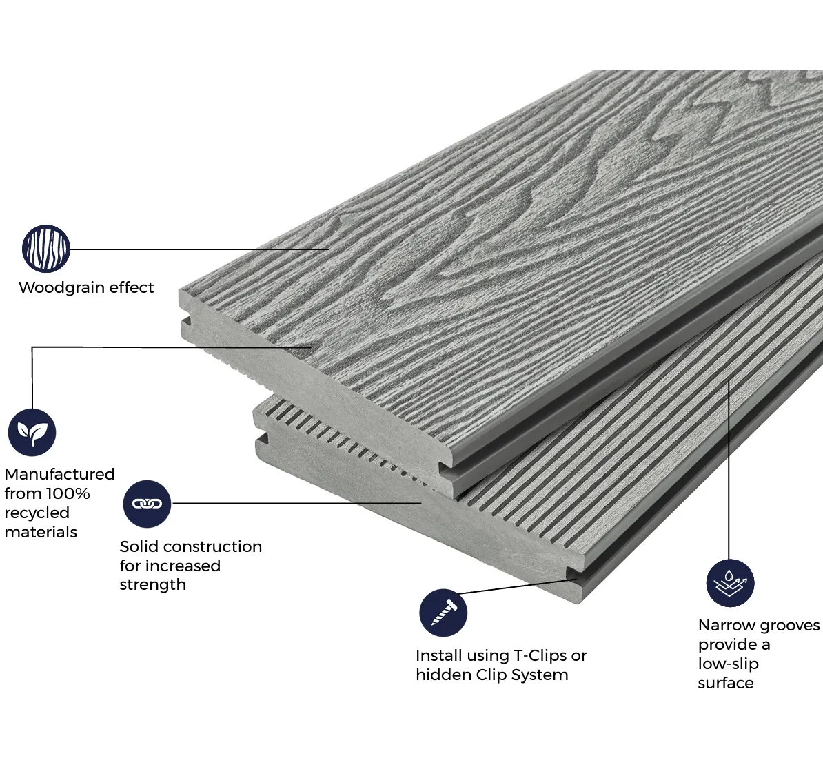 Cladco Solid Woodgrain Effect Reversible Composite Decking Board - 4m (All Colours)