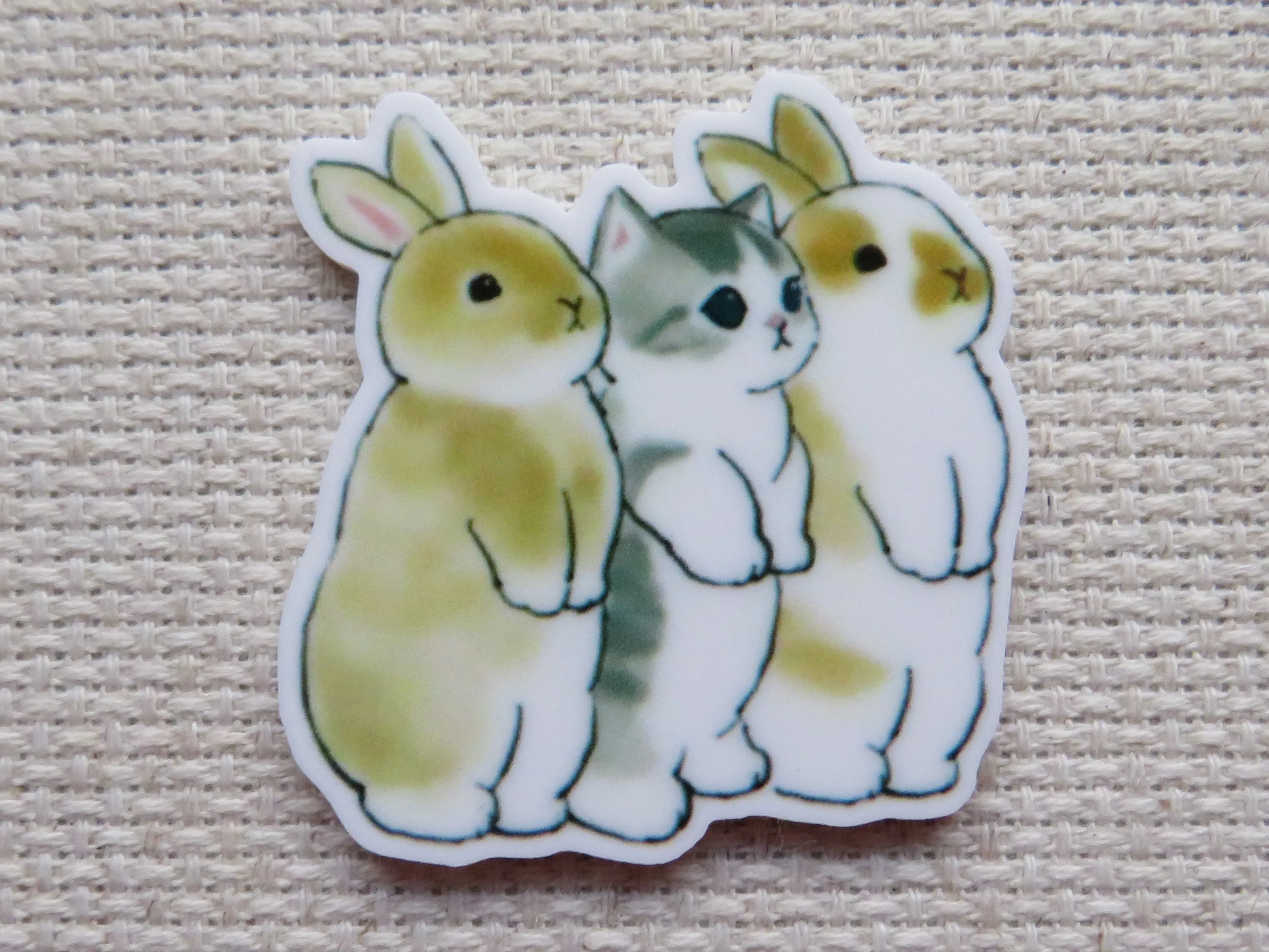Curious Bunnies and Kitten Needle Minder, Cover Minder, Magnet
