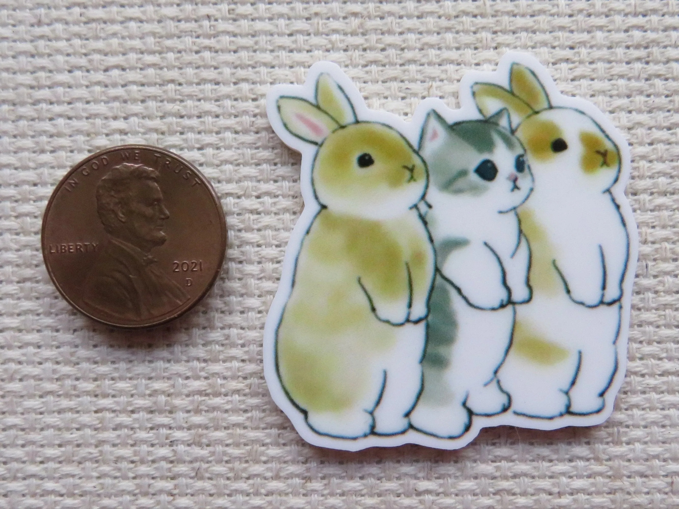 Curious Bunnies and Kitten Needle Minder, Cover Minder, Magnet