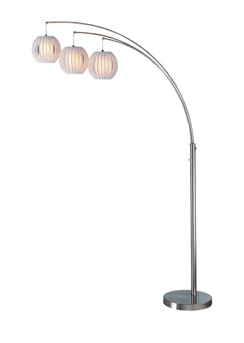 Deion 3-Light Arch Lamp in Polished Steel with White Shade