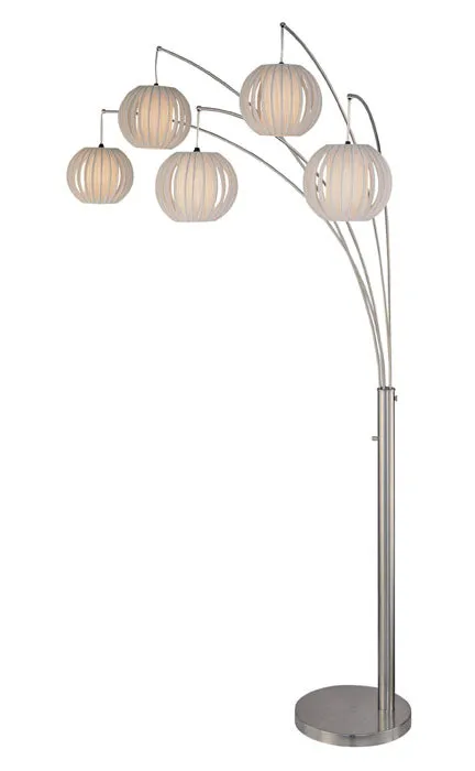 Deion 5-Light Arch Lamp in Polished Steel with White Shade