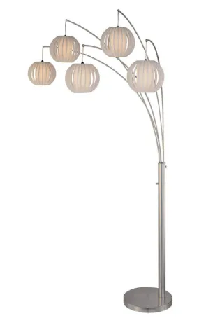 Deion 5-Light Arch Lamp in Polished Steel with White Shade