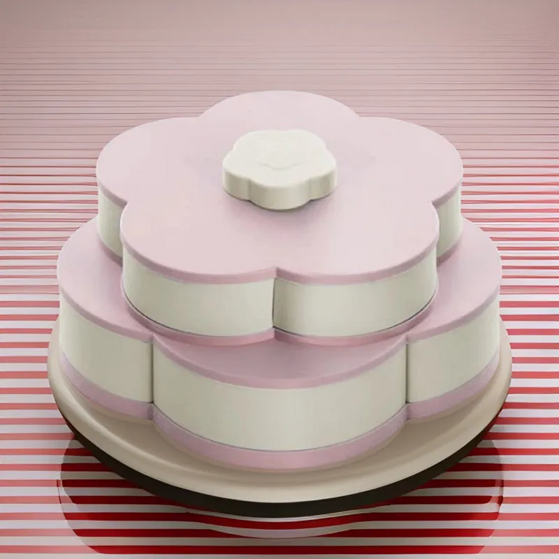 Double Layer Flower-Shaped Rotating Snack Tray C8-2-17 Pink