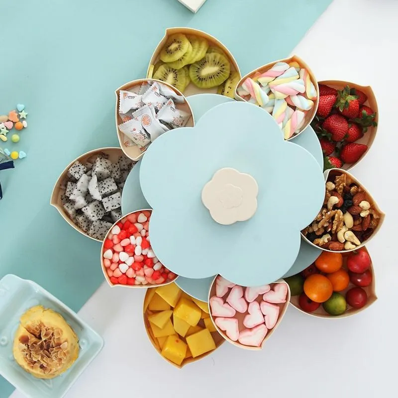 Double Layer Flower-Shaped Rotating Snack Tray C8-2-17 Pink