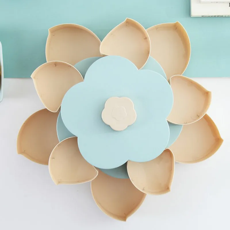 Double Layer Flower-Shaped Rotating Snack Tray C8-2-17 Pink