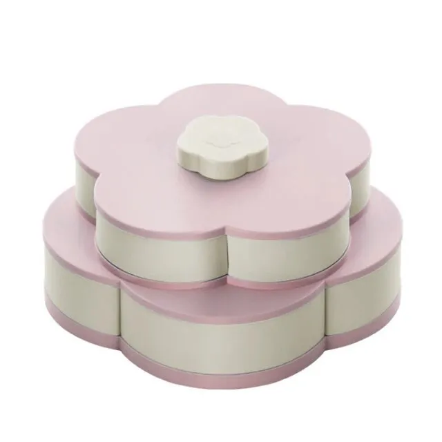 Double Layer Flower-Shaped Rotating Snack Tray C8-2-17 Pink