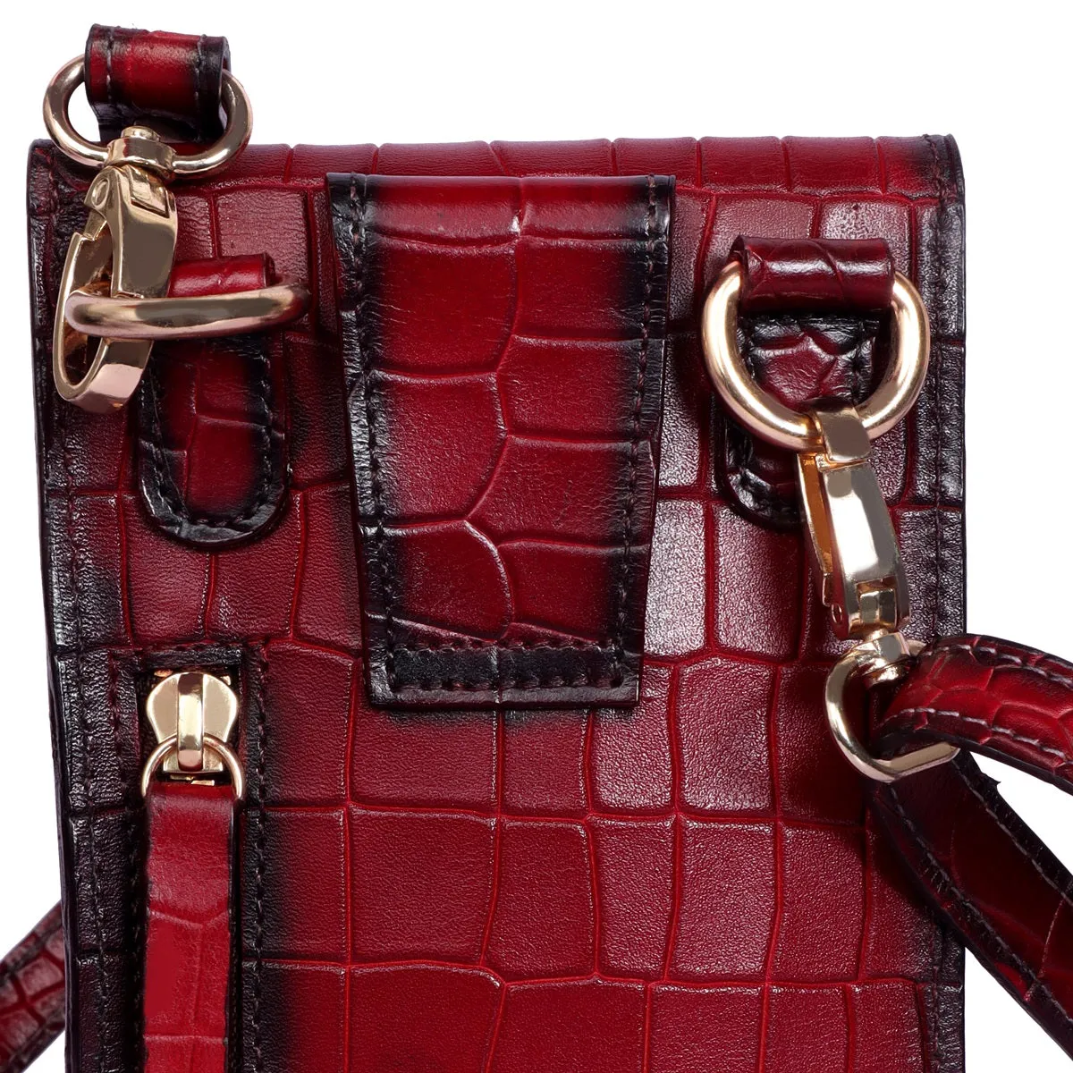 Double Pocket Side Bag Mobile In Wine Deep Cut Leather