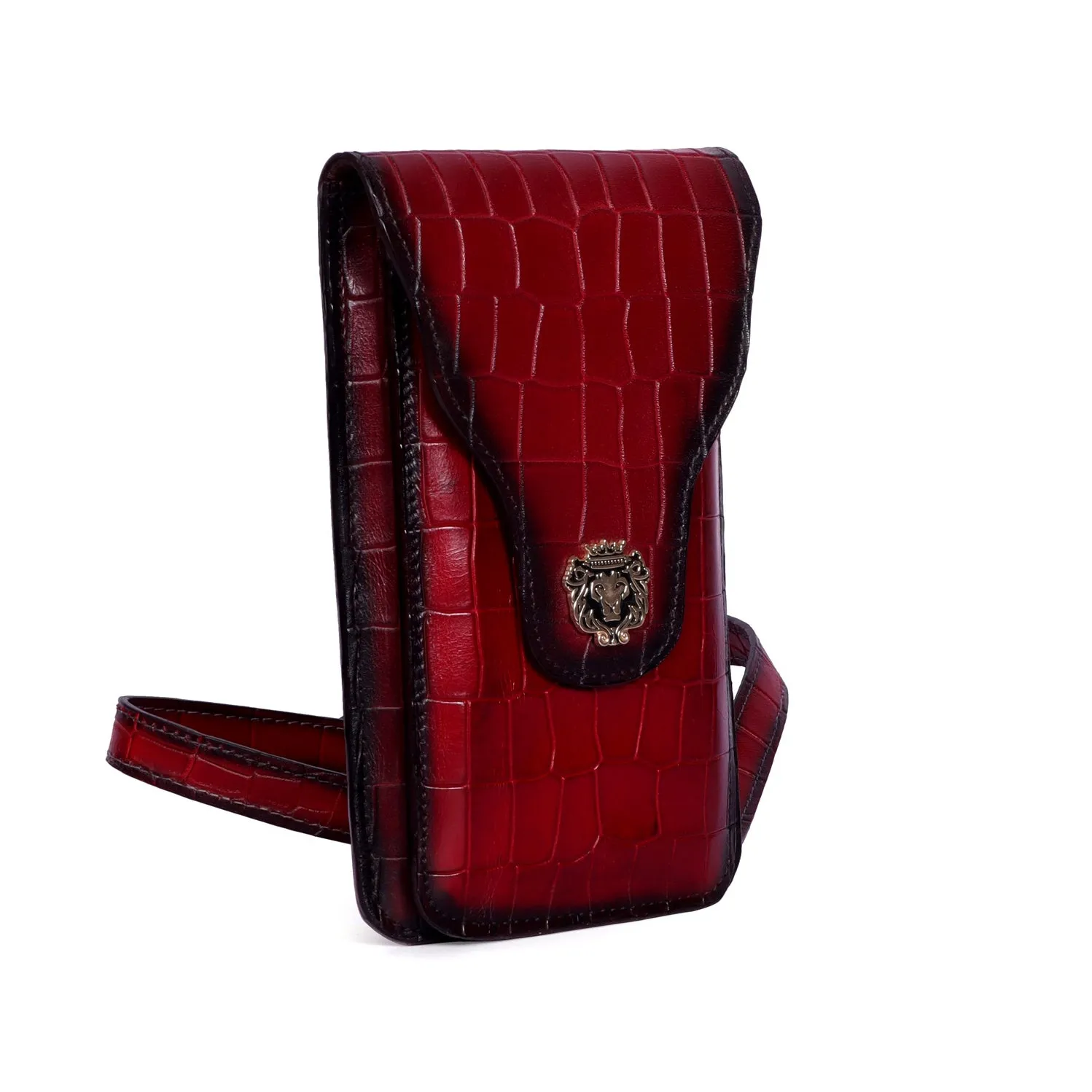 Double Pocket Side Bag Mobile In Wine Deep Cut Leather