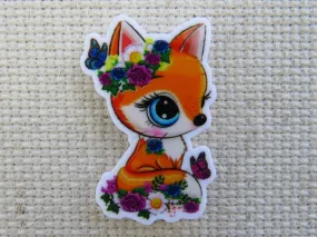 Elegant Fox with Colorful Flowers and Butterflies Needle Minder, Cover Minder, Magnet