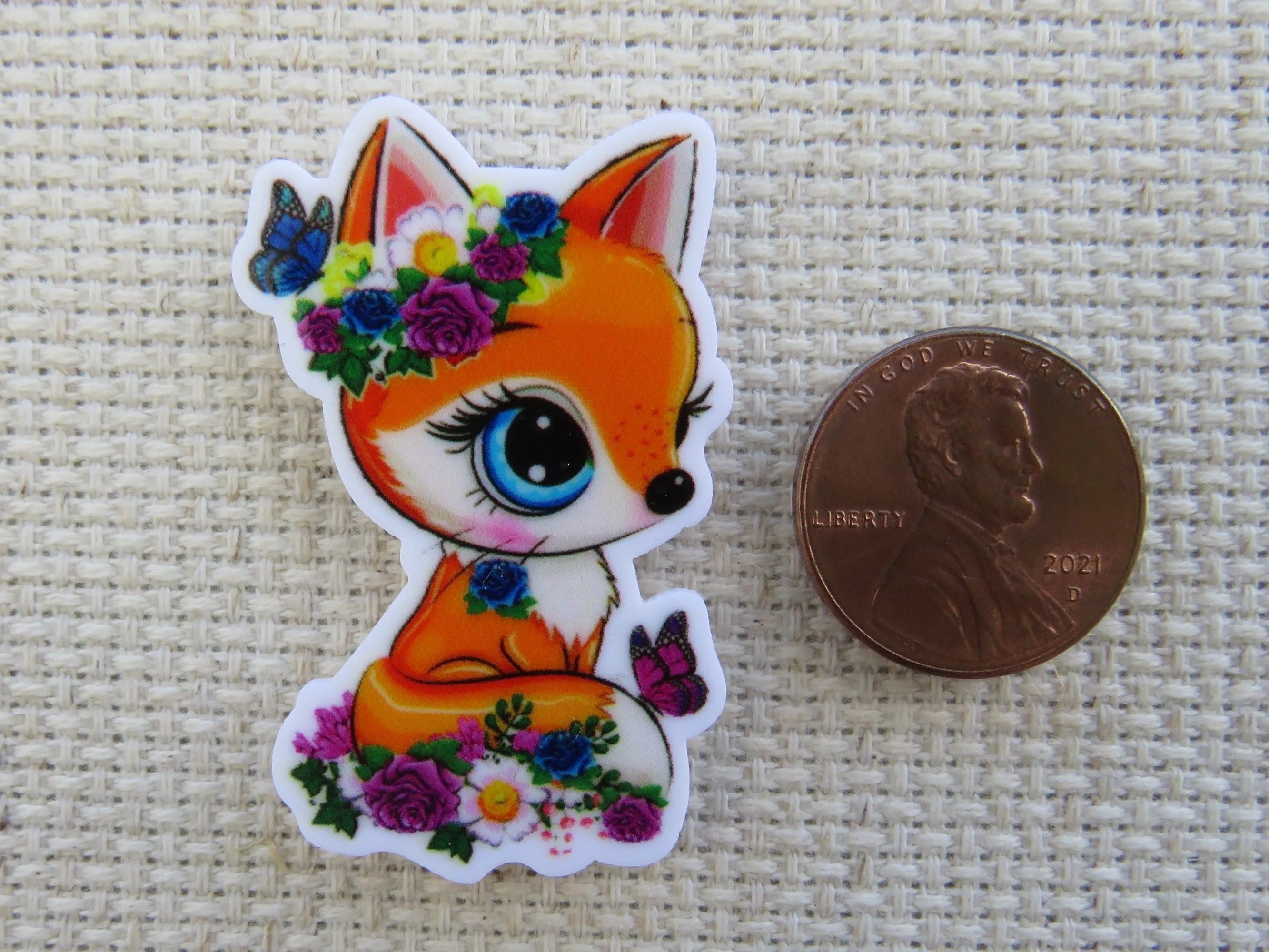 Elegant Fox with Colorful Flowers and Butterflies Needle Minder, Cover Minder, Magnet