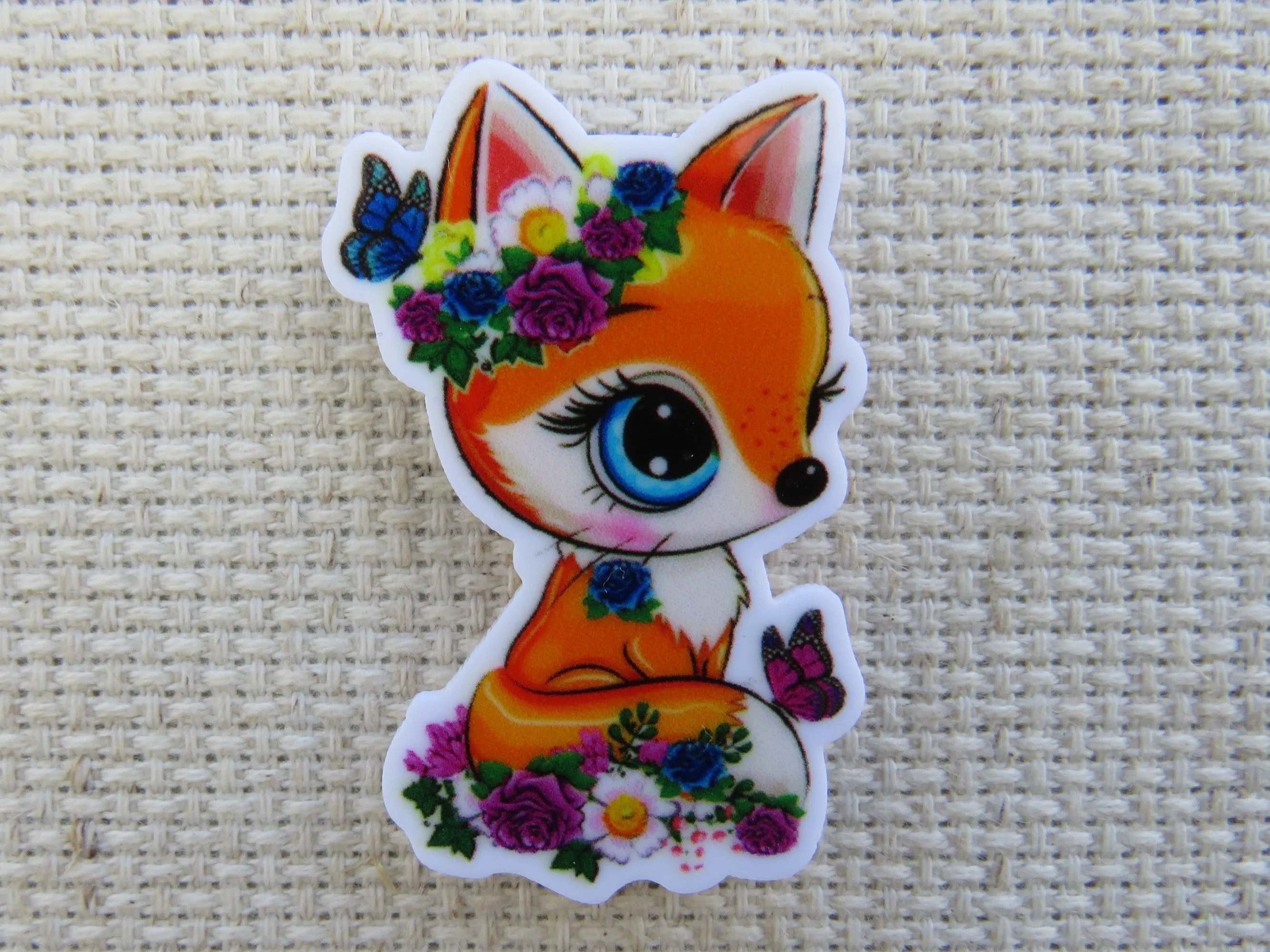 Elegant Fox with Colorful Flowers and Butterflies Needle Minder, Cover Minder, Magnet