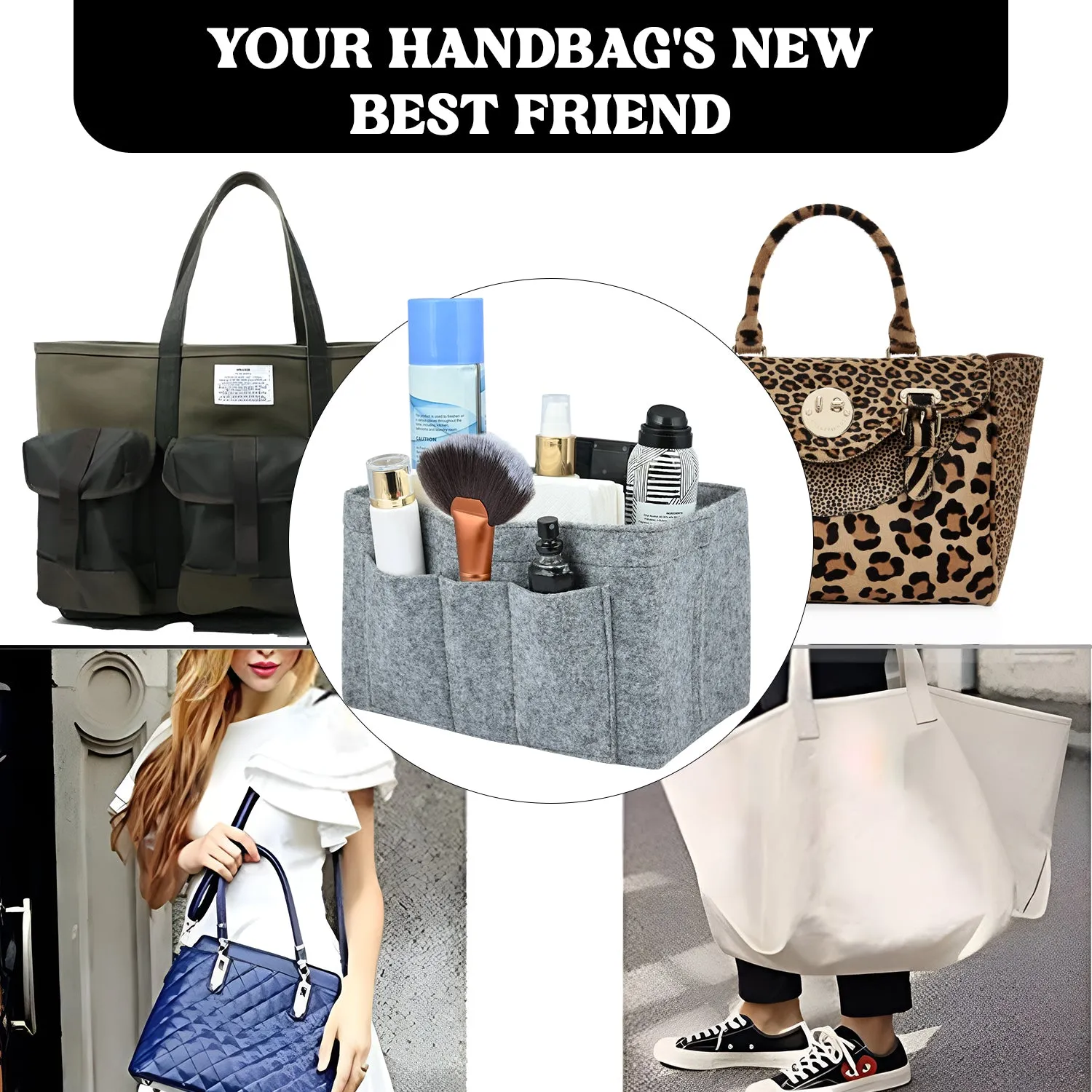 Elevate Your Style and Organization with Felt Purse Organizers: Find Your Perfect Fit (Light Grey)