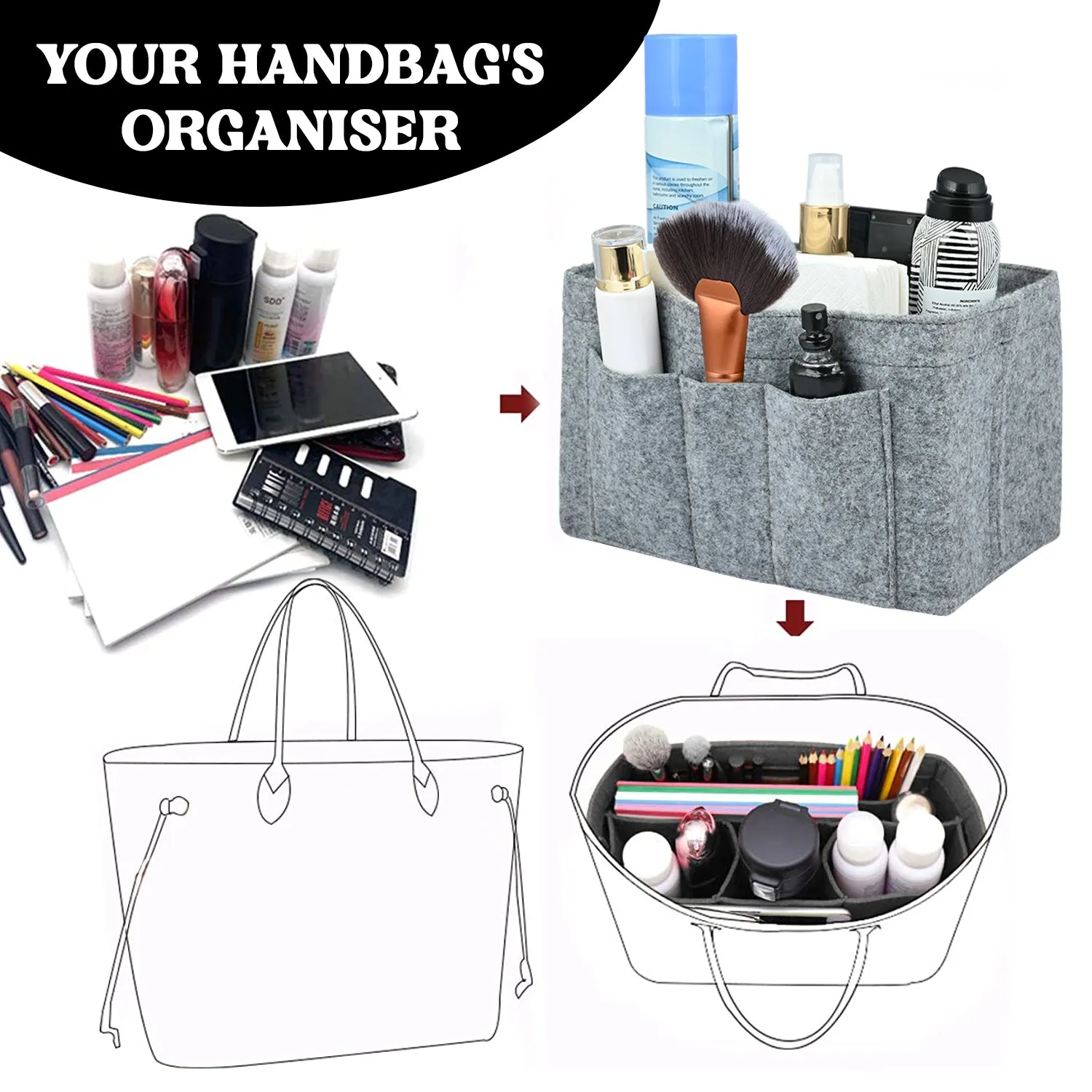 Elevate Your Style and Organization with Felt Purse Organizers: Find Your Perfect Fit (Light Grey)