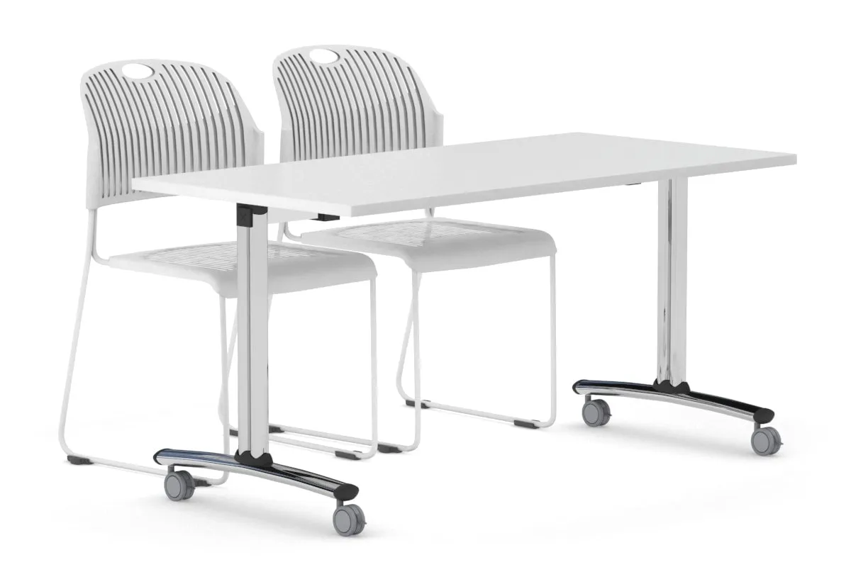 Folding / Flip Top Mobile Meeting Room Table with Wheel Chrome Legs Domino [1200L x 800W]