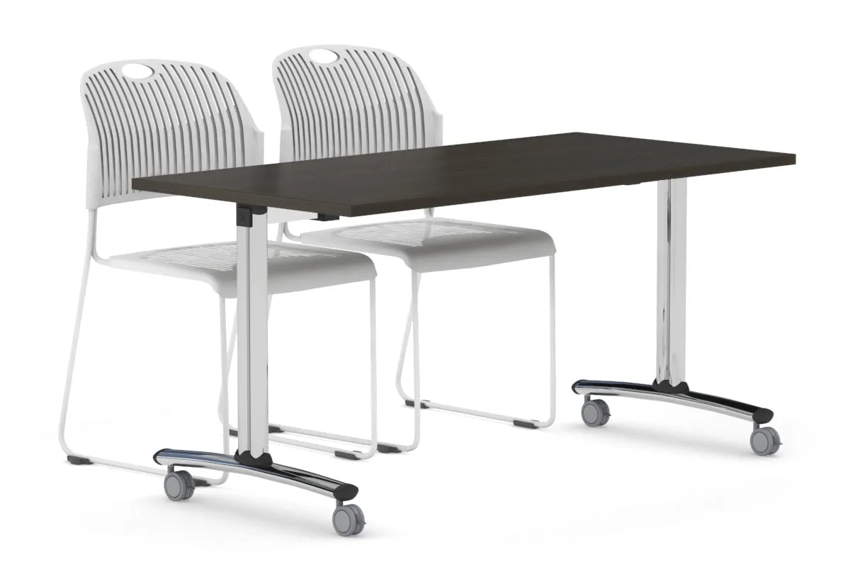 Folding / Flip Top Mobile Meeting Room Table with Wheel Chrome Legs Domino [1200L x 800W]
