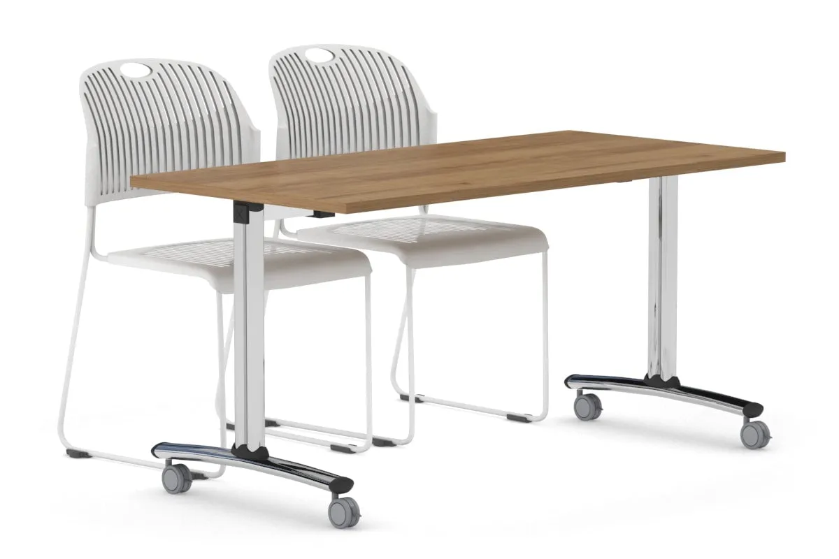 Folding / Flip Top Mobile Meeting Room Table with Wheel Chrome Legs Domino [1200L x 800W]