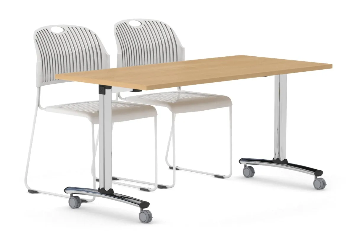 Folding / Flip Top Mobile Meeting Room Table with Wheel Chrome Legs Domino [1200L x 800W]