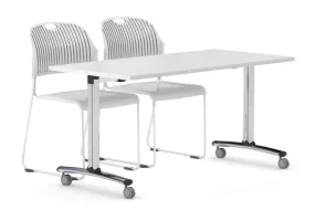Folding / Flip Top Mobile Meeting Room Table with Wheel Chrome Legs Domino [1200L x 800W]