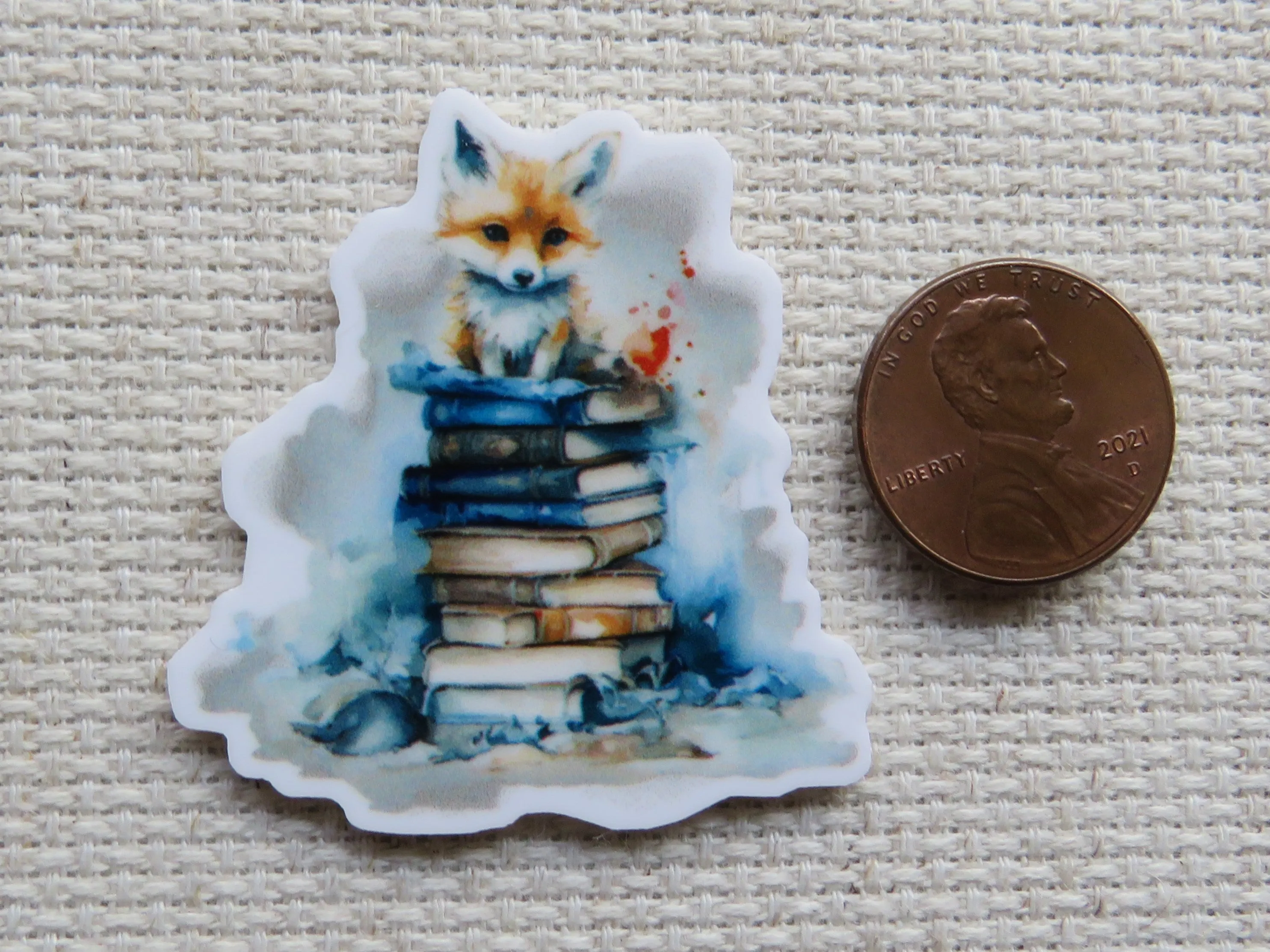 Fox Sitting on a Stack of Books Needle Minder, Cover Minder, Magnet