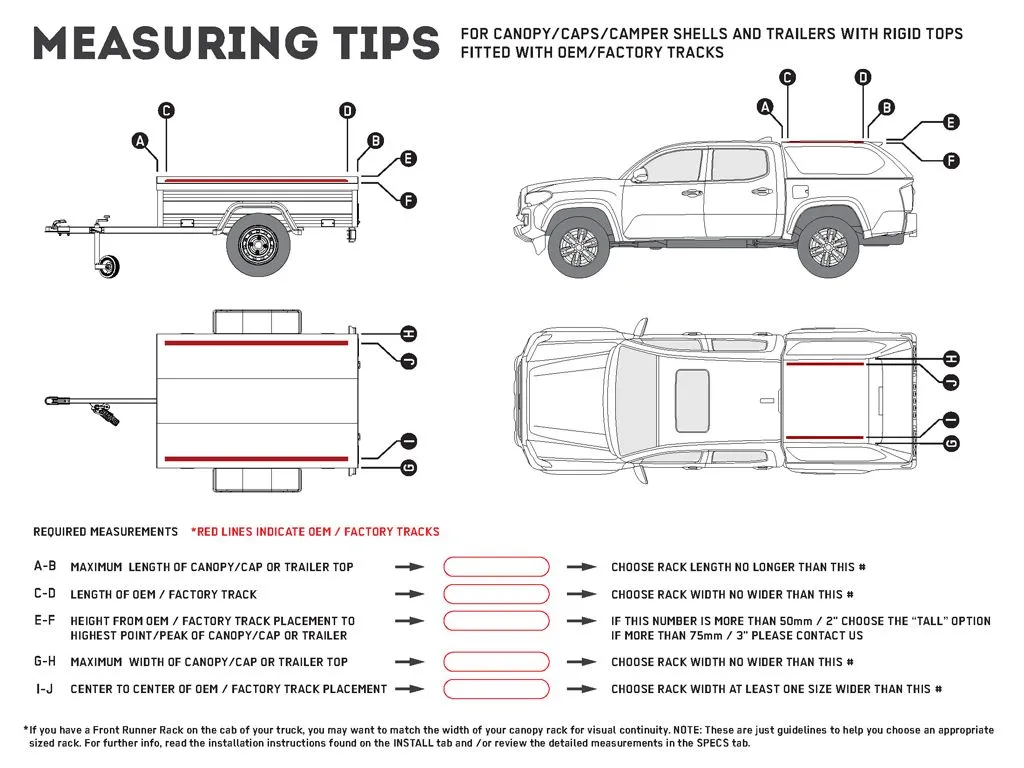 Front Runner Truck Canopy, Camper, or Trailer Slimline II Rack Kit- Tall/No OEM Track Included