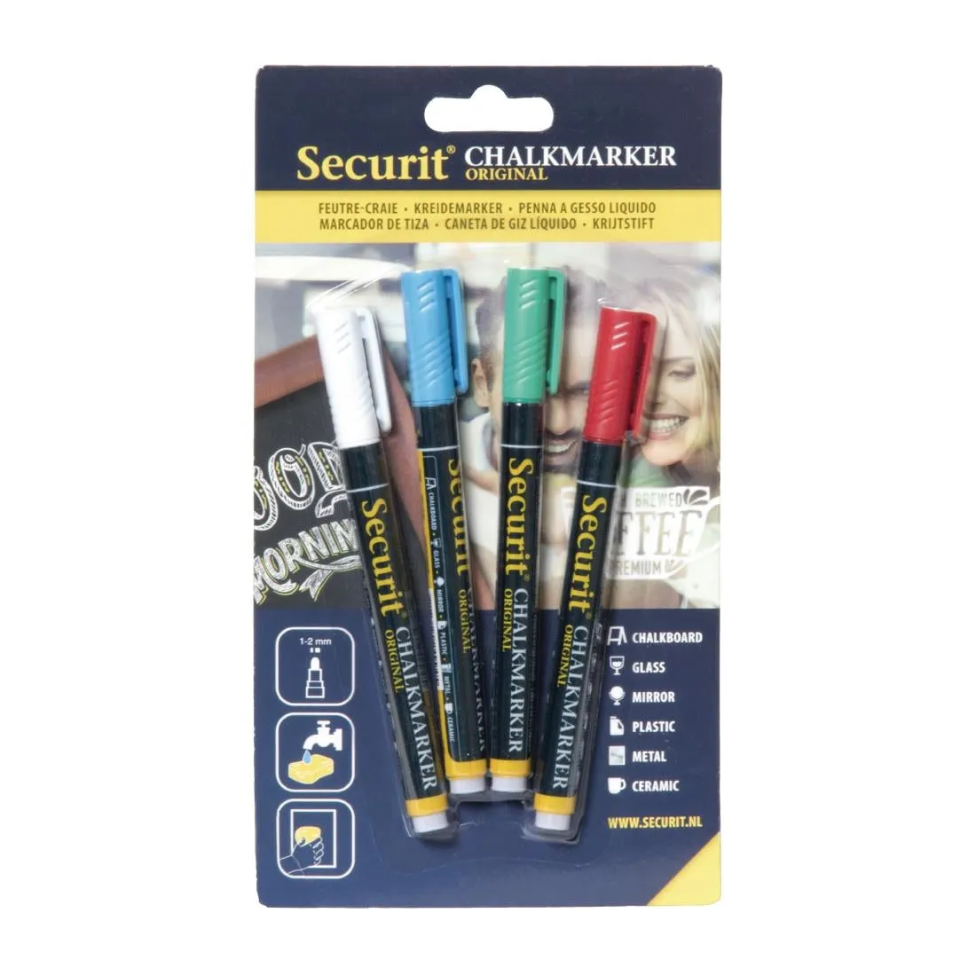 GJ550 Securit 2mm Liquid Chalk Pens Assorted Colours (Pack of 4)